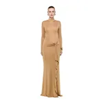 Roland Mouret Lurex Knit Drape Long Sleeve Gown in Gold