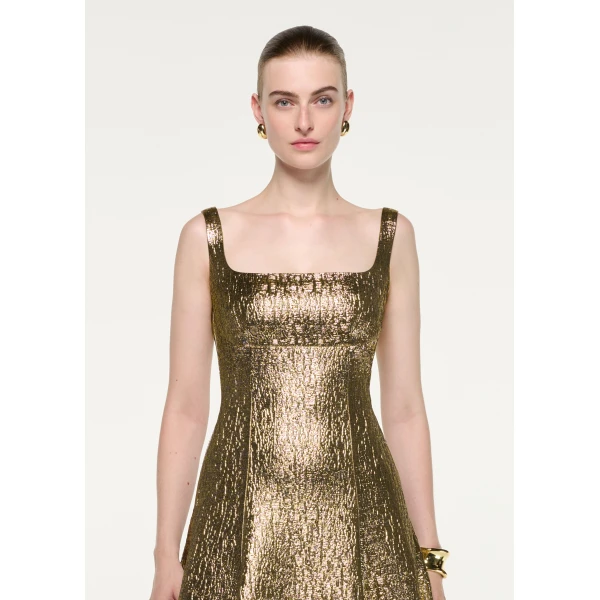 Roland Mouret Metallic Jacquard Square Neck Gown in Gold, view 4