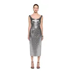 Roland Mouret Metallic Jaquard Column Midi Dress in Silver