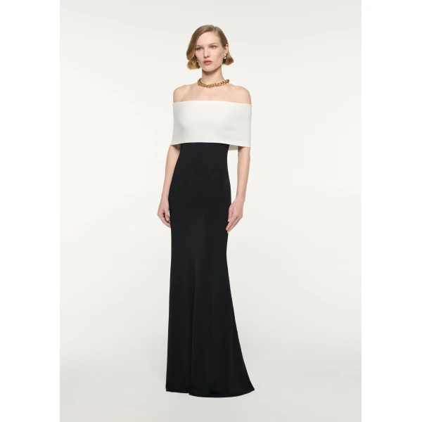Roland Mouret Monocrome Off The Shoulder Knit Gown in Black, view 2