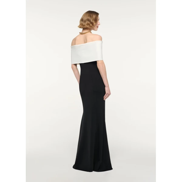 Roland Mouret Monocrome Off The Shoulder Knit Gown in Black, view 3
