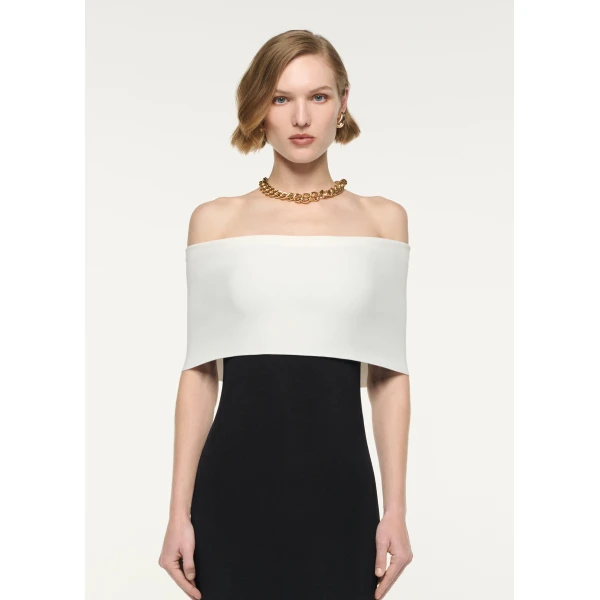 Roland Mouret Monocrome Off The Shoulder Knit Gown in Black, view 4