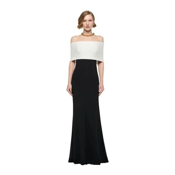 Roland Mouret Monocrome Off The Shoulder Knit Gown in Black