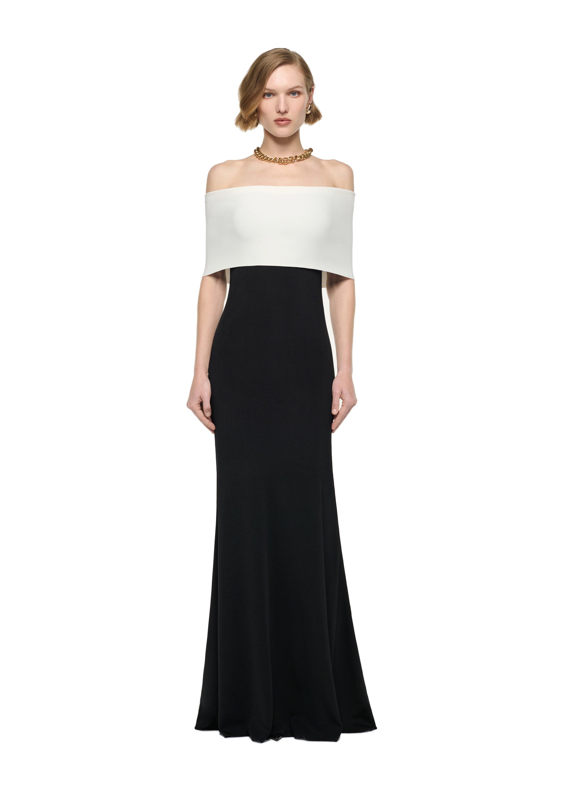 Roland Mouret Monocrome Off The Shoulder Knit Gown in Black