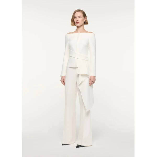 Roland Mouret Off The Shoulder Draped Jacket in Cream, view 2