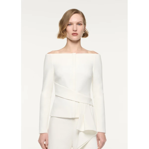 Roland Mouret Off The Shoulder Draped Jacket in Cream, view 4