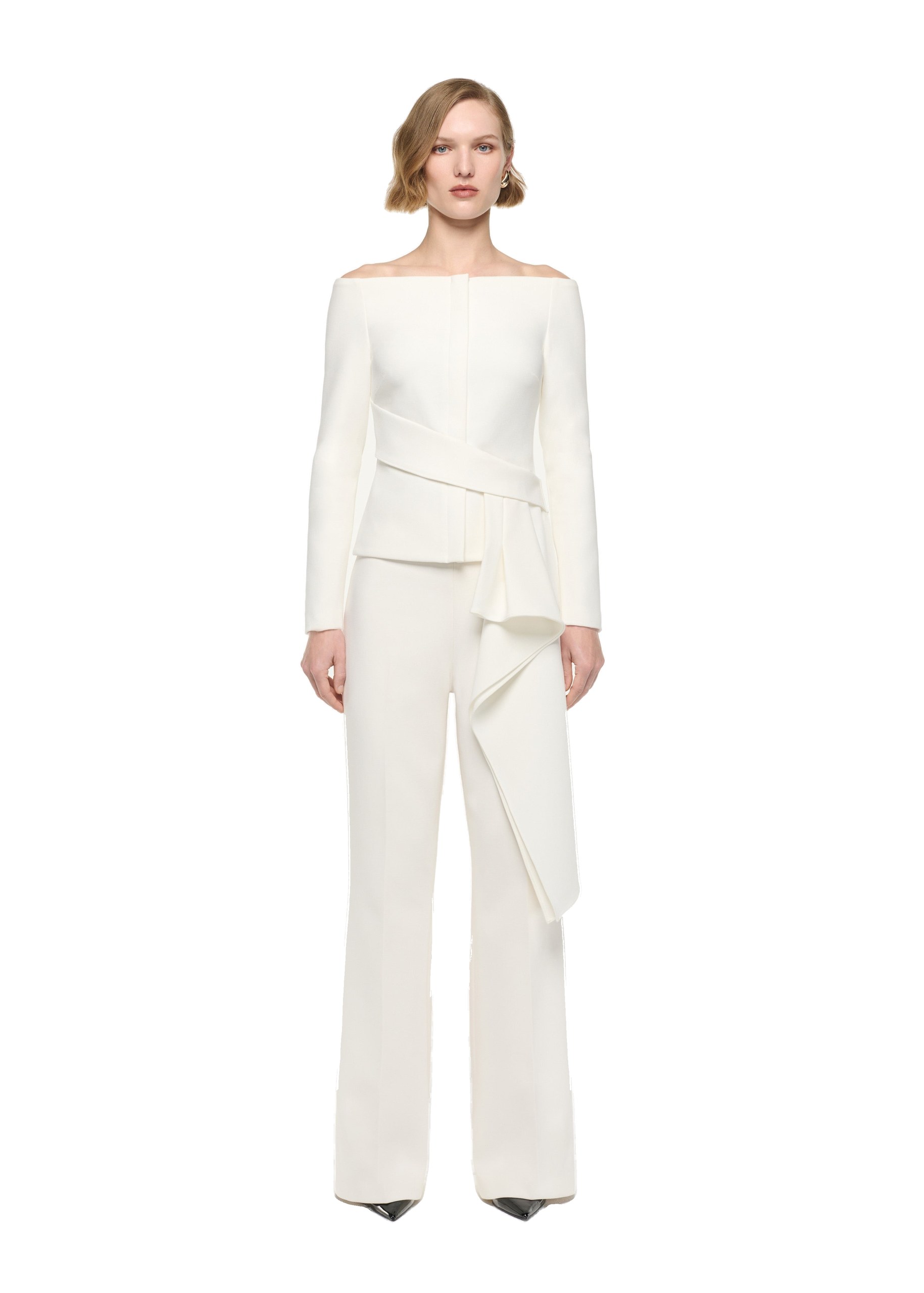 Roland Mouret Off The Shoulder Draped Jacket in Cream