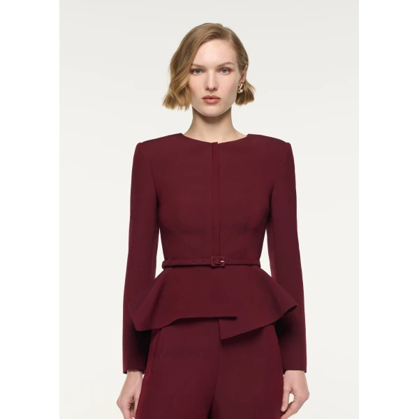 Roland Mouret Origami Drape Peplum Jacket in Burgundy, view 4