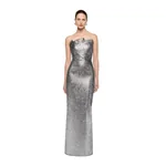Roland Mouret Pleated Strapless Metallic Jacquard Gown in Silver