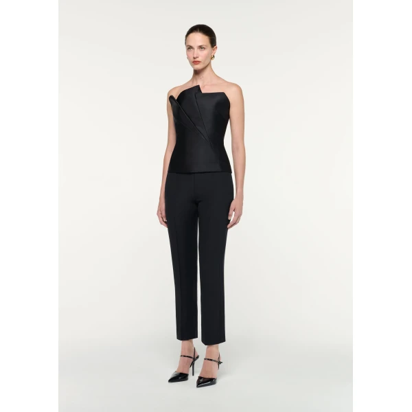 Roland Mouret Pleated Strapless Taffeta Top in Black, view 2