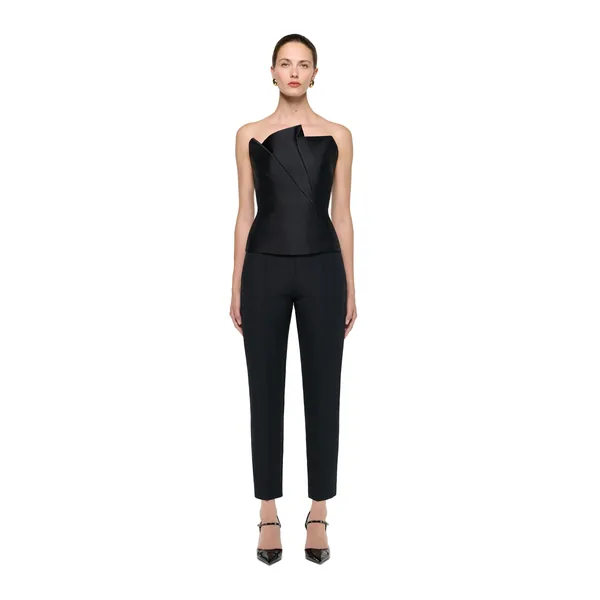 Roland Mouret Pleated Strapless Taffeta Top in Black