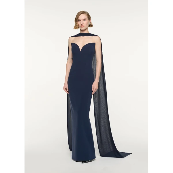 Roland Mouret Plunge Neckline Gown in Navy, view 2