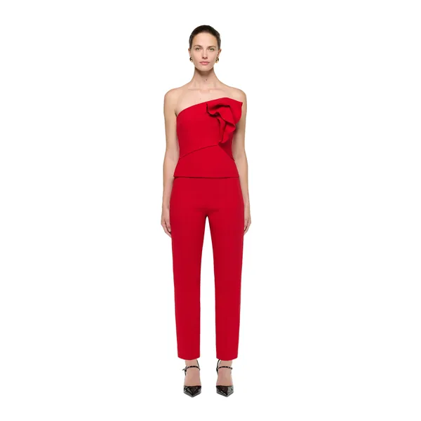 Roland Mouret Red Wool Silk Cropped Trouser