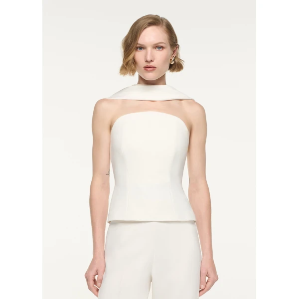 Roland Mouret Scarf Neckline Moon Top in Cream, view 4