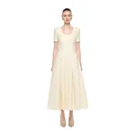 Roland Mouret Scooped Neckline Wool Silk Midi Dress in Cream