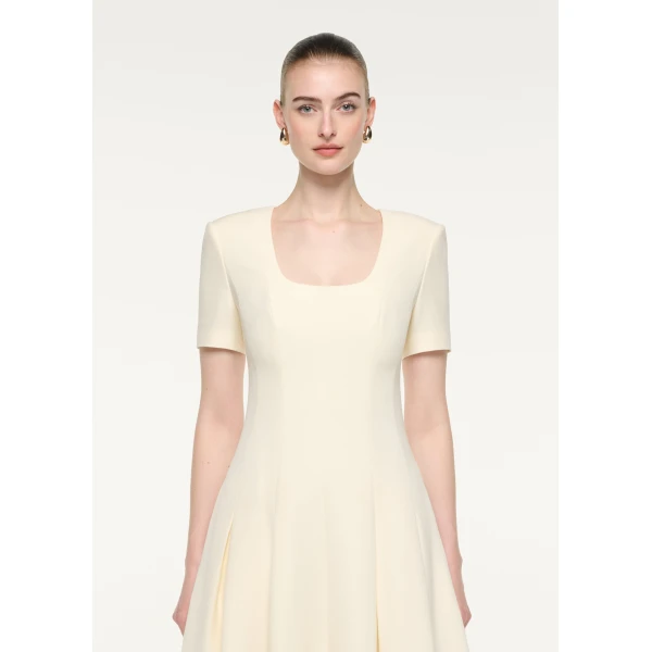 Roland Mouret Scooped Neckline Wool Silk Midi Dress in Cream, view 4