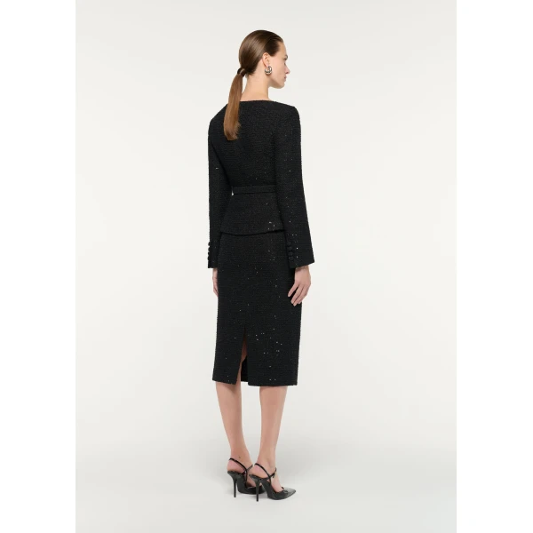 Roland Mouret Sequin Boucle Midi Skirt in Black, view 3