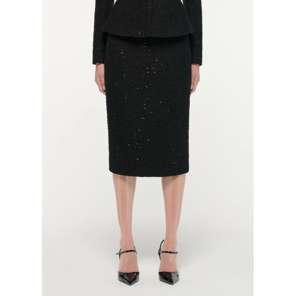 Roland Mouret Sequin Boucle Midi Skirt in Black, view 4