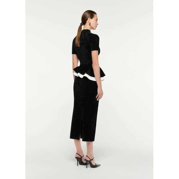 Roland Mouret Short Sleeve Chenille Peplum Midi Dress in Black, view 3