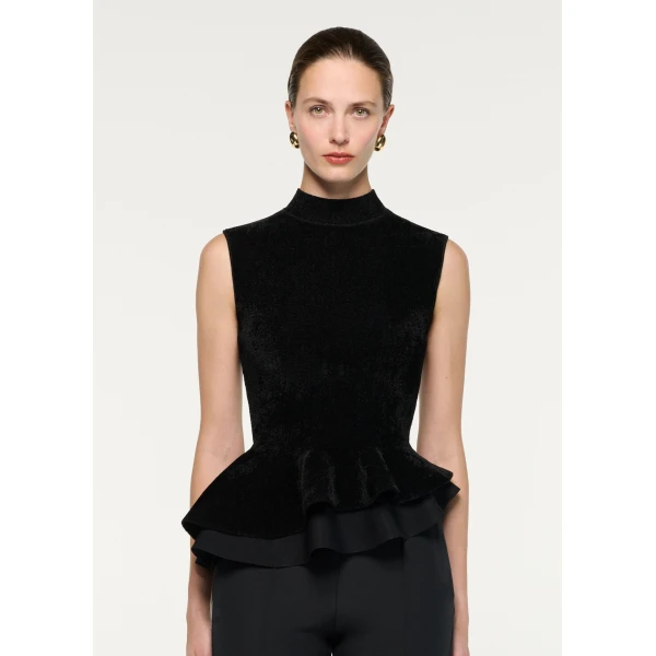 Roland Mouret Sleeveless Chenille Knit Peplum Top in Black, view 4