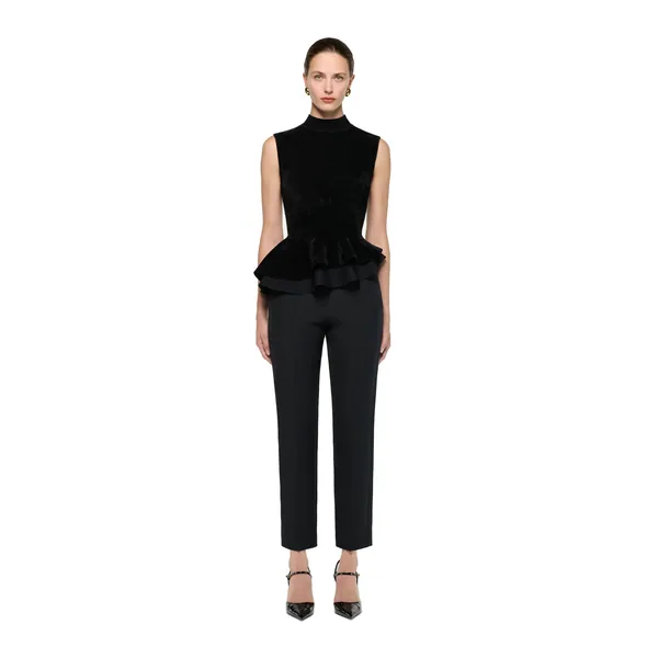 Roland Mouret Sleeveless Chenille Knit Peplum Top in Black