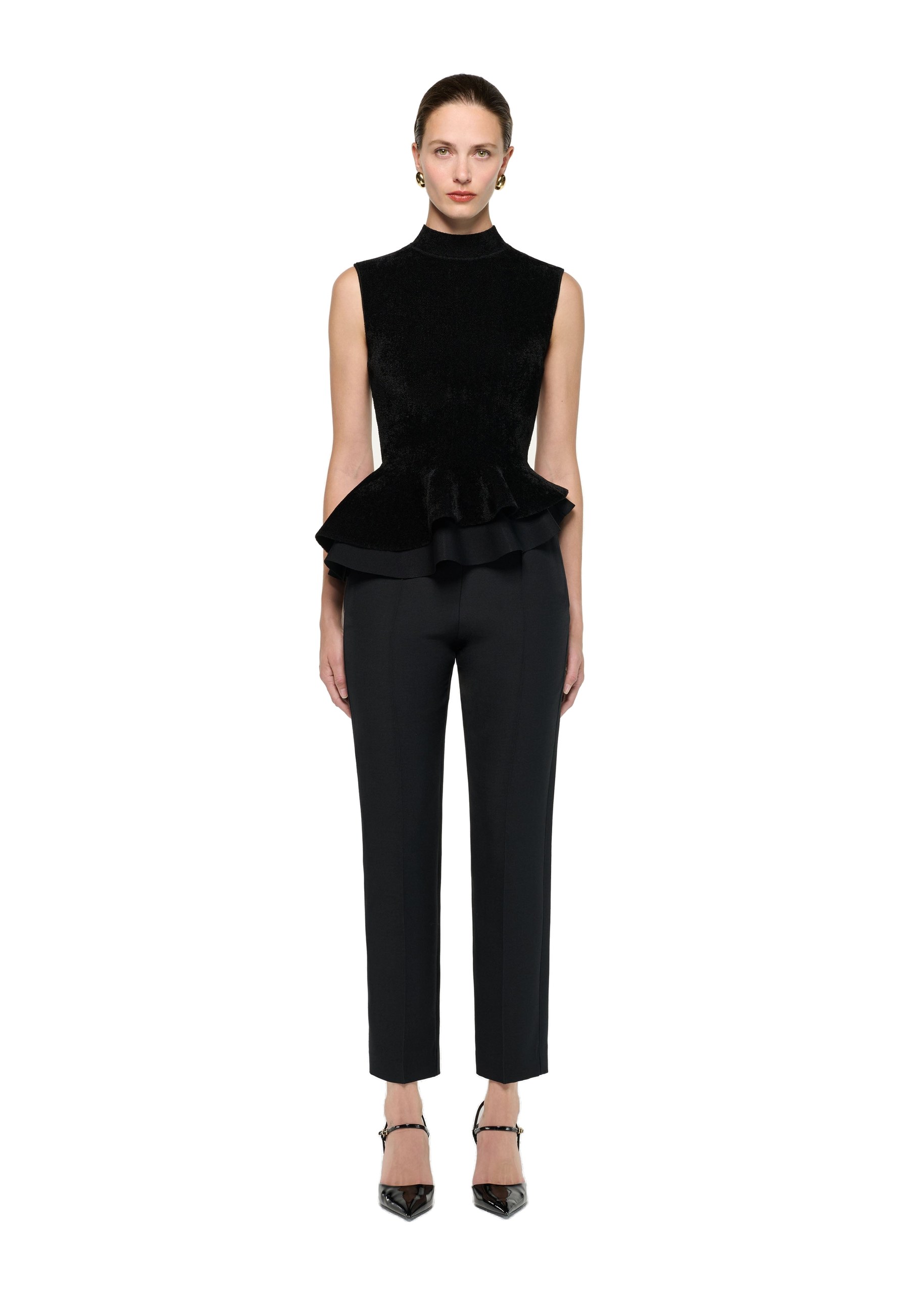 Roland Mouret Sleeveless Chenille Knit Peplum Top in Black