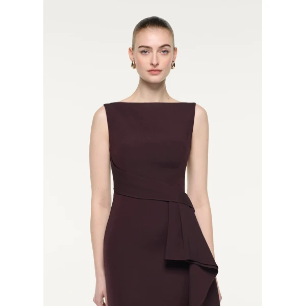Roland Mouret Sleeveless Column Midi Dress in Brown, view 4