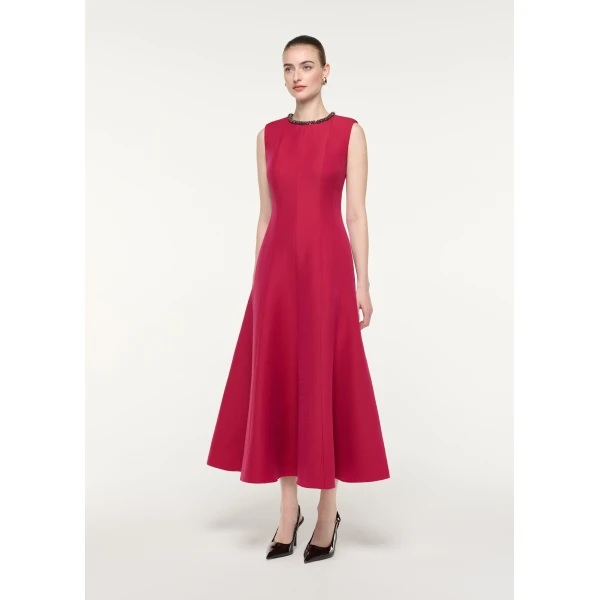Roland Mouret Sleeveless Full Skirt Midi Dress in Dark Pink, view 2