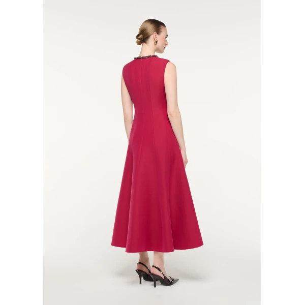 Roland Mouret Sleeveless Full Skirt Midi Dress in Dark Pink, view 3