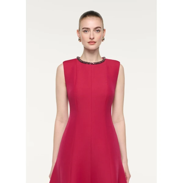 Roland Mouret Sleeveless Full Skirt Midi Dress in Dark Pink, view 4