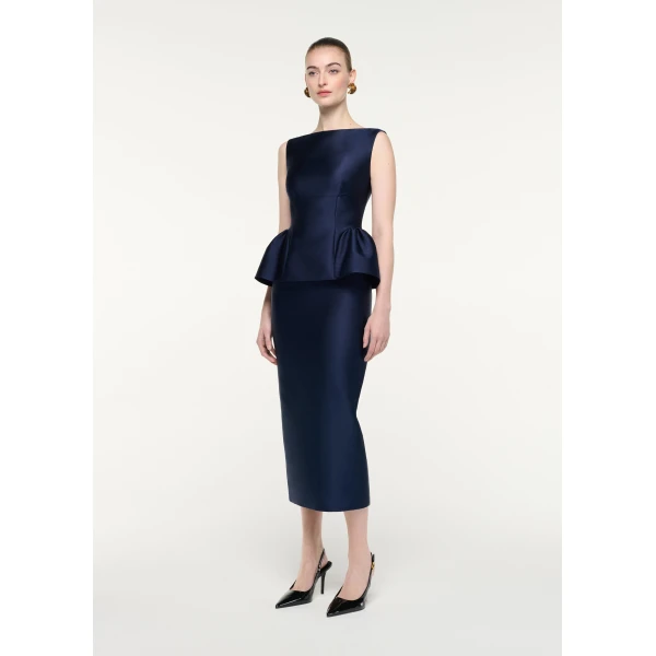 Roland Mouret Sleeveless Peplum Column Midi Dress in Navy, view 2