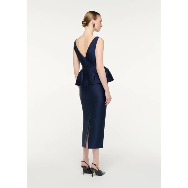 Roland Mouret Sleeveless Peplum Column Midi Dress in Navy, view 3