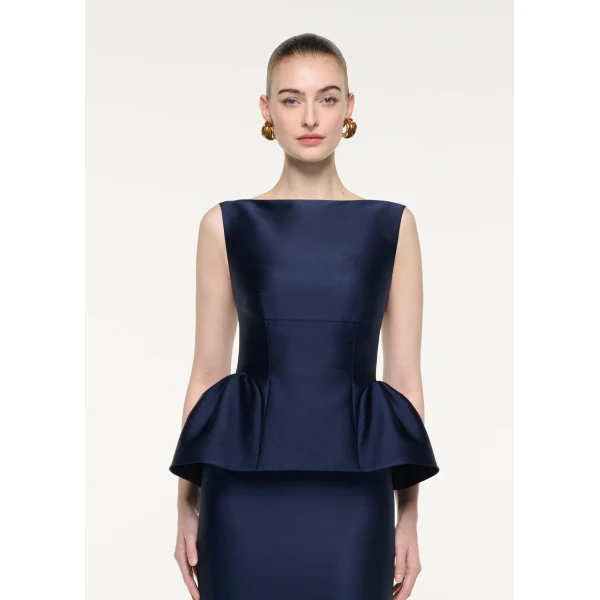 Roland Mouret Sleeveless Peplum Column Midi Dress in Navy, view 4