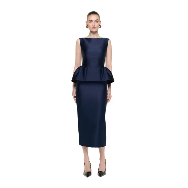 Roland Mouret Sleeveless Peplum Column Midi Dress in Navy