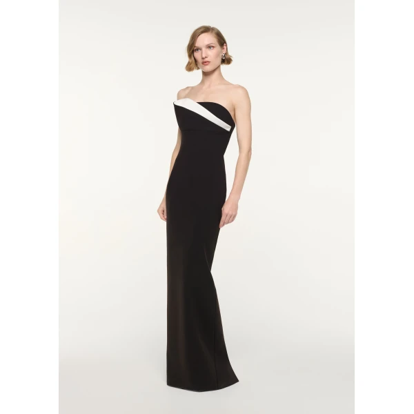 Roland Mouret Strapless Monochrome Drape Gown in Black, view 2
