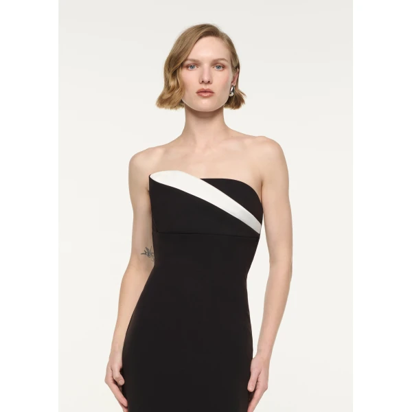Roland Mouret Strapless Monochrome Drape Gown in Black, view 4