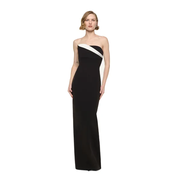 Roland Mouret Strapless Monochrome Drape Gown in Black