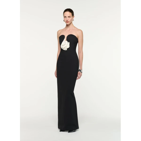 Roland Mouret Strapless Monochrome Flower Gown in Black, view 2
