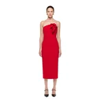 Roland Mouret Strapless Wool Silk Midi Dress in Red