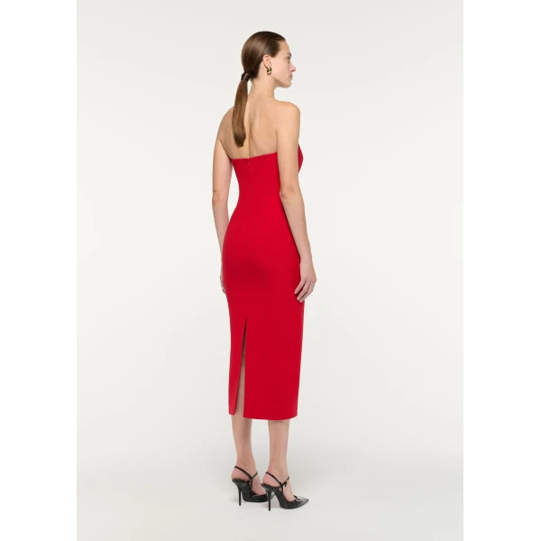 Roland Mouret Strapless Wool Silk Midi Dress in Red, view 3