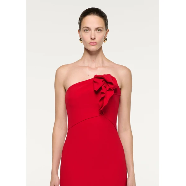 Roland Mouret Strapless Wool Silk Midi Dress in Red, view 4