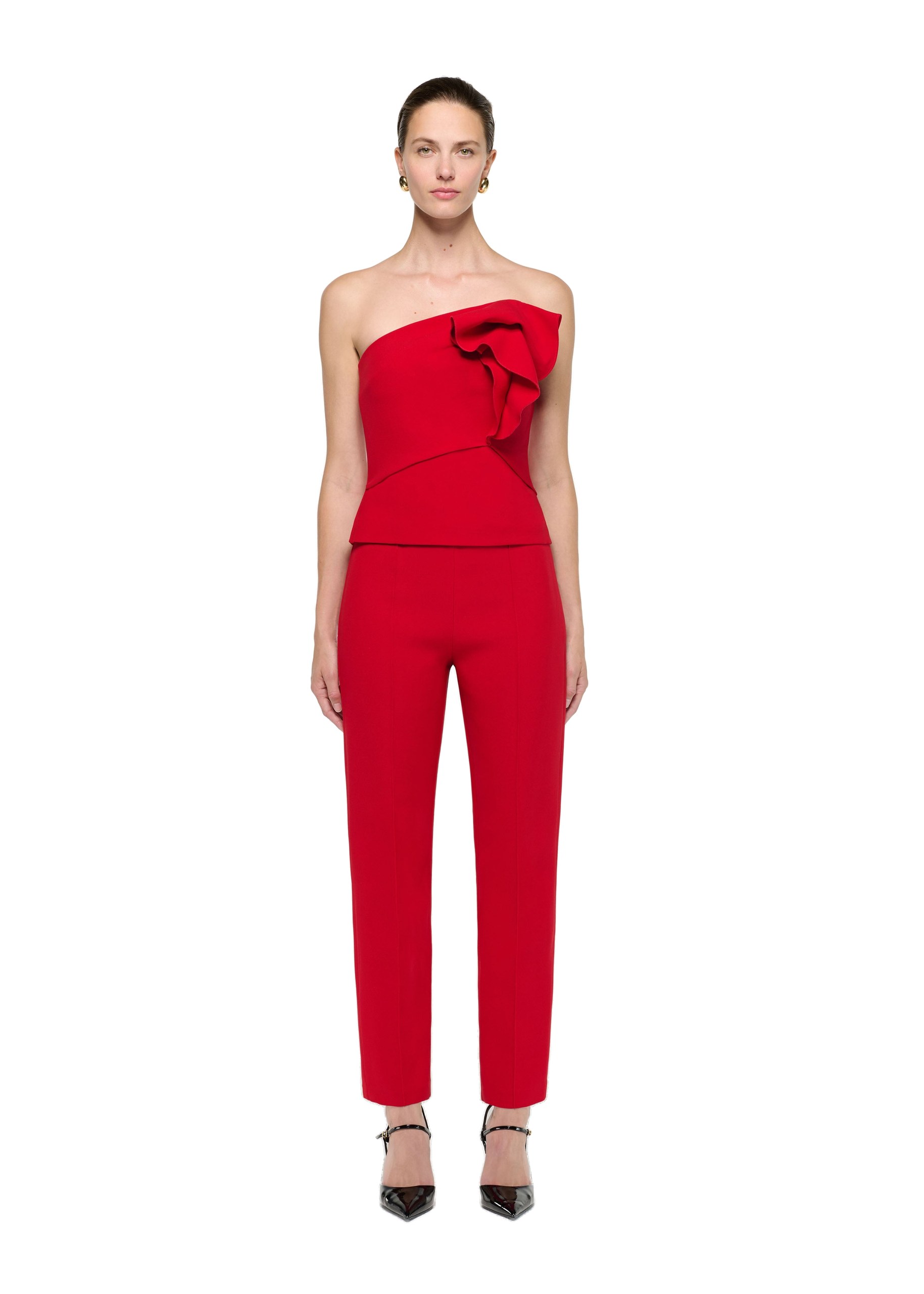 Roland Mouret Strapless Wool Silk Top in Red
