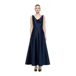 Roland Mouret V-Neck Flower Applique Maxi Dress in Navy