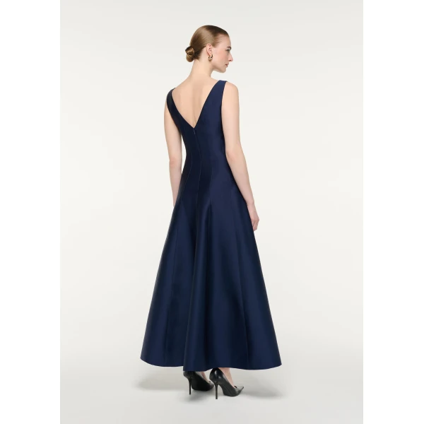Roland Mouret V-Neck Flower Applique Maxi Dress in Navy, view 3