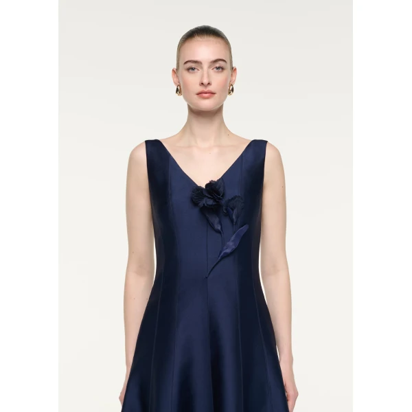 Roland Mouret V-Neck Flower Applique Maxi Dress in Navy, view 4