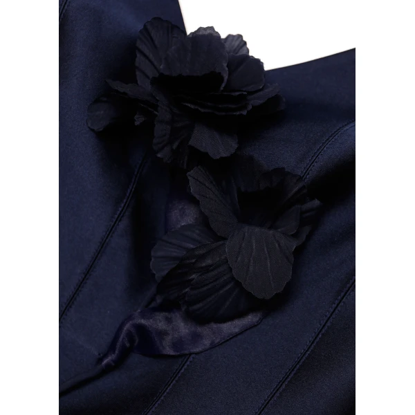 Roland Mouret V-Neck Flower Applique Maxi Dress in Navy, view 5