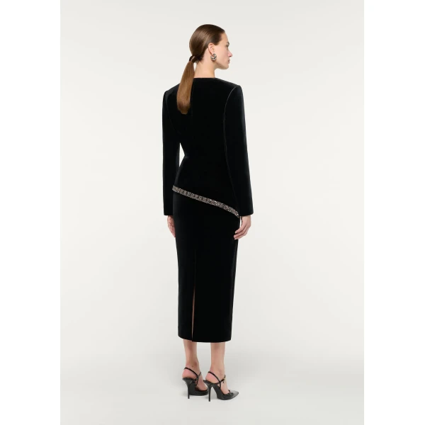 Roland Mouret Velvet Embellished Trim Peplum Jacket in Black, view 3