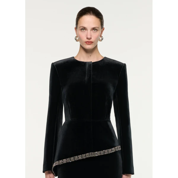Roland Mouret Velvet Embellished Trim Peplum Jacket in Black, view 4