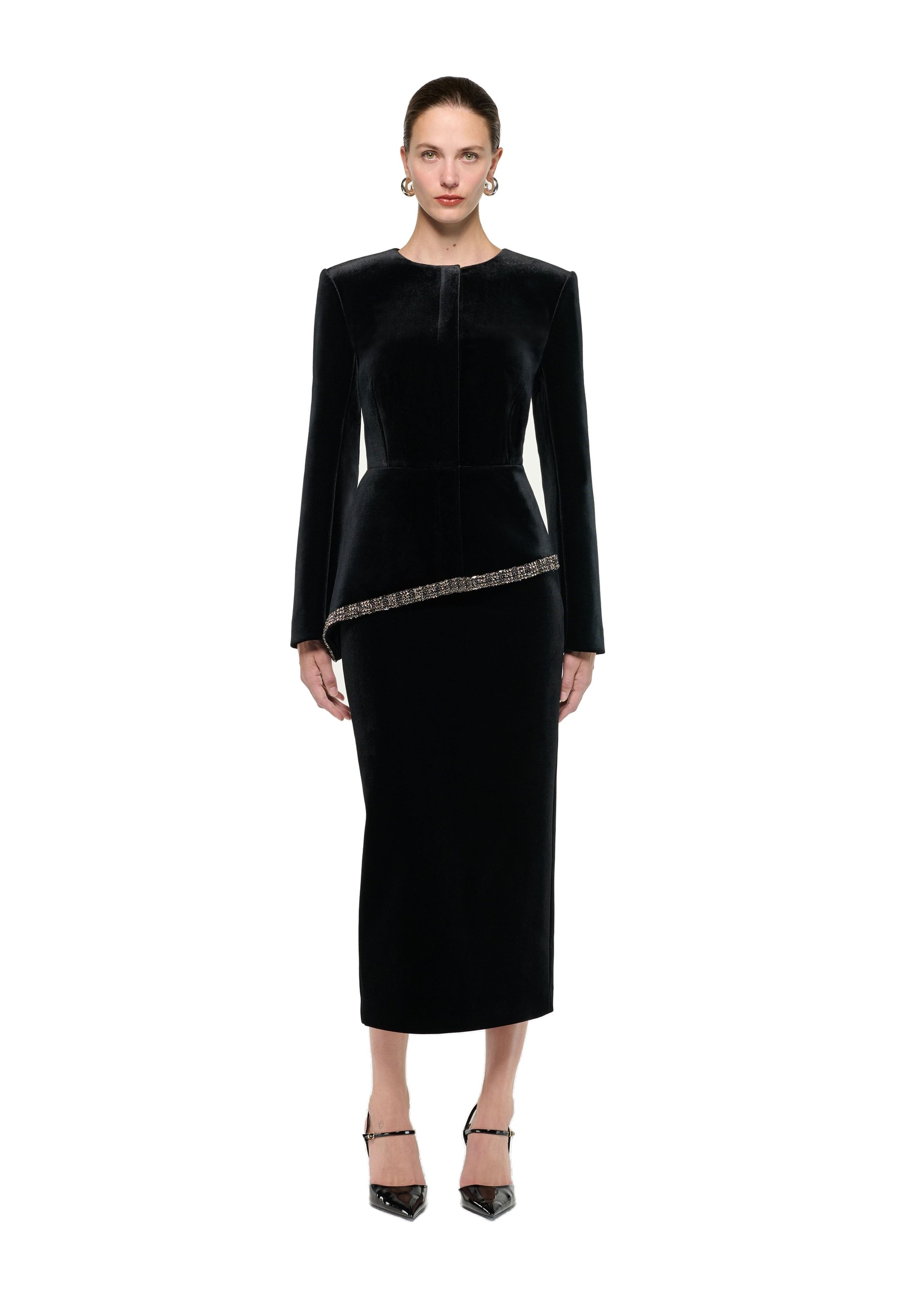 Roland Mouret Velvet Embellished Trim Peplum Jacket in Black