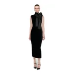 Roland Mouret Velvet Midi Dress With Organza Bow Neck Tie in Black